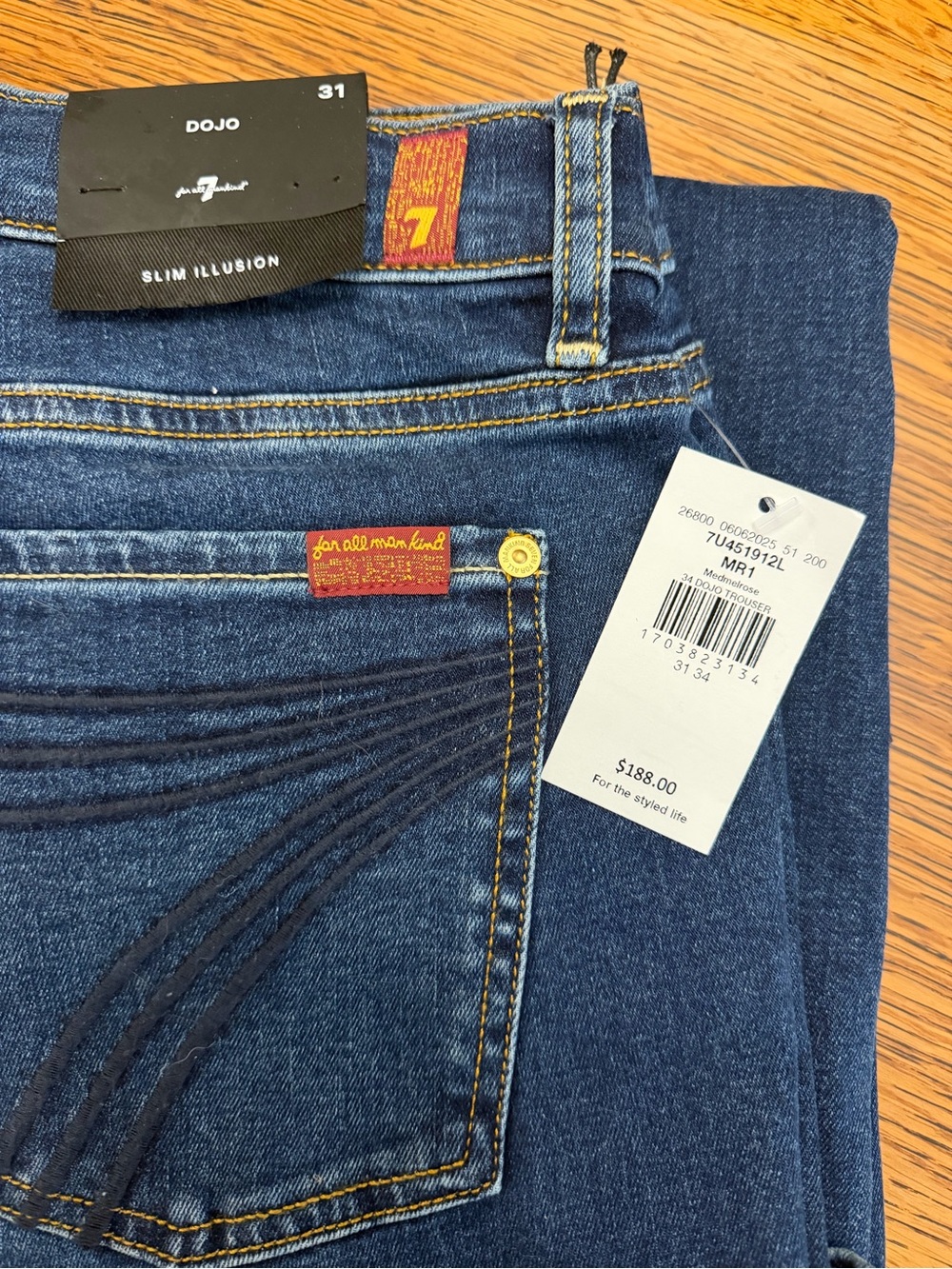 7 For All Mankind Women’s Slim Illusion Dojo Jeans - Dark Blue Denim - Picture 2 of 5